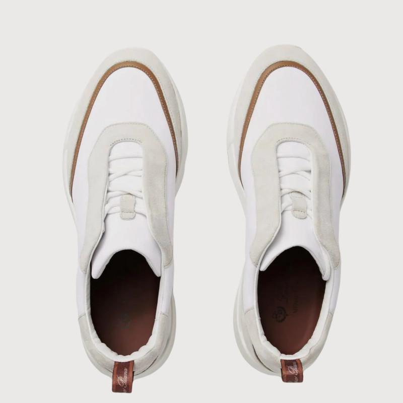 Loro Piana - Modular Walk Aqua Light Leather-Trimmed Shell and Suede White low top sneakers