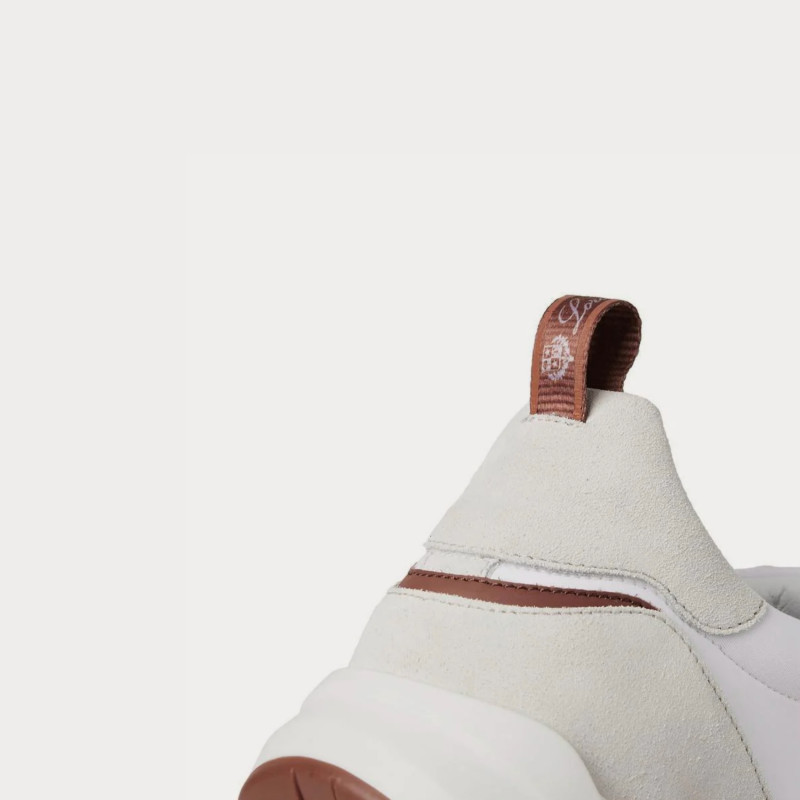 Loro Piana - Modular Walk Aqua Light Leather-Trimmed Shell and Suede White low top sneakers