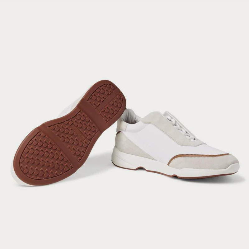 Loro Piana - Modular Walk Aqua Light Leather-Trimmed Shell and Suede White low top sneakers