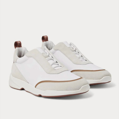 Loro Piana - Modular Walk Aqua Light Leather-Trimmed Shell and Suede White low top sneakers