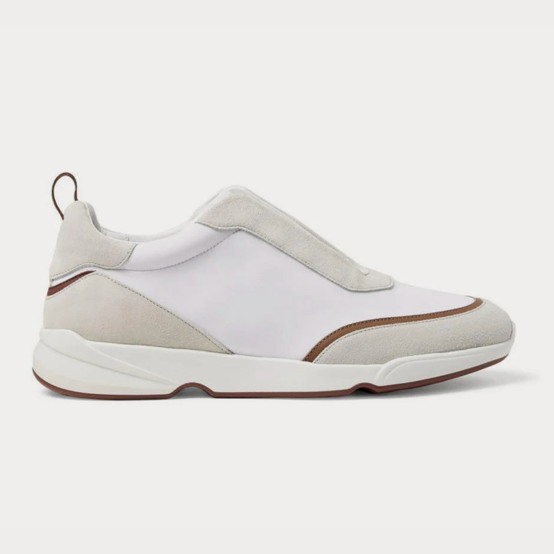 Loro Piana - Modular Walk Aqua Light Leather-Trimmed Shell and Suede White low top sneakers