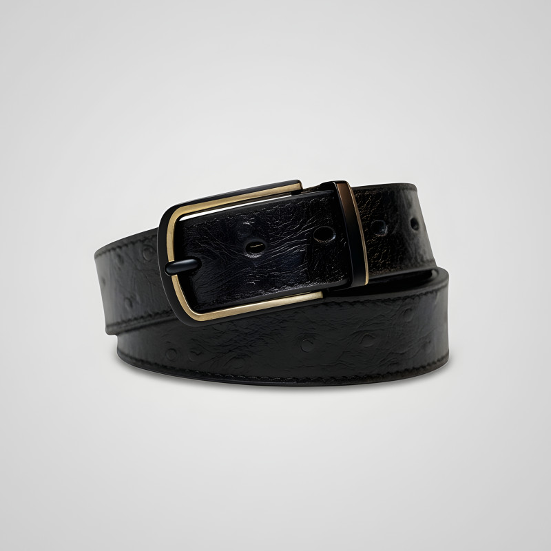 Black Ostrich Pattern Belt
