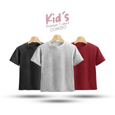 Kids Premium Blank T-Shirt Combo - Anthra Melange, Gray Melange, Red