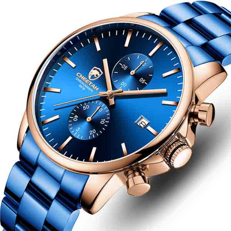 Blue & Rose Gold Chronograph Watch