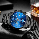 CHEETAH CH1604 ARISTO S1 - Men's Blue Face Black Steel Band Chronograph Watch