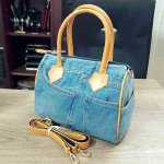 Fabric & Leather Mix Duffle Handbag