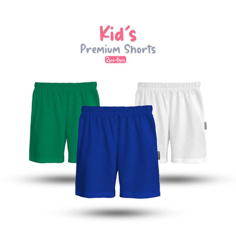 Kids Premium Cotton Shorts Combo - Green, Royal Blue, White