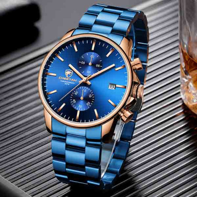 Blue & Rose Gold Chronograph Watch