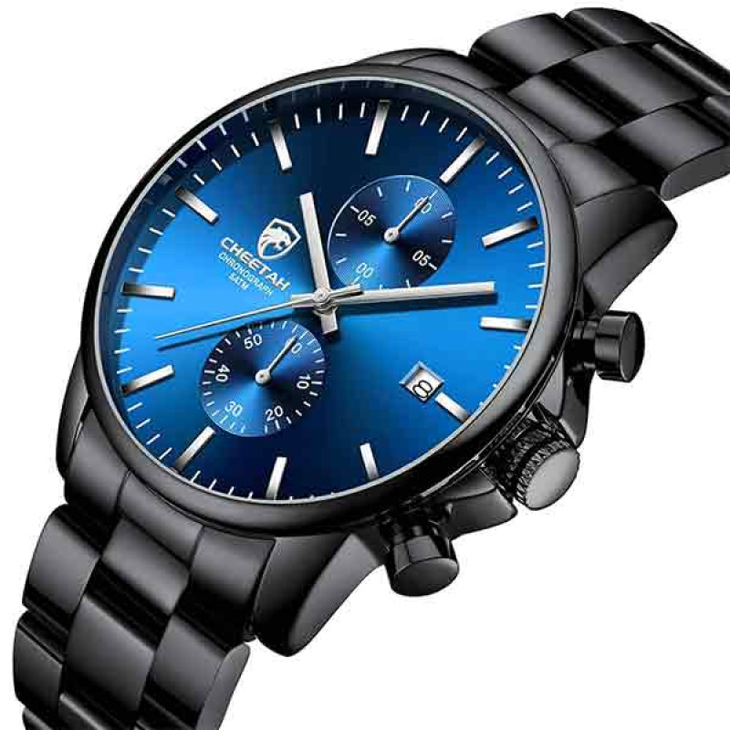 CHEETAH CH1604 ARISTO S1 - Men's Blue Face Black Steel Band Chronograph Watch