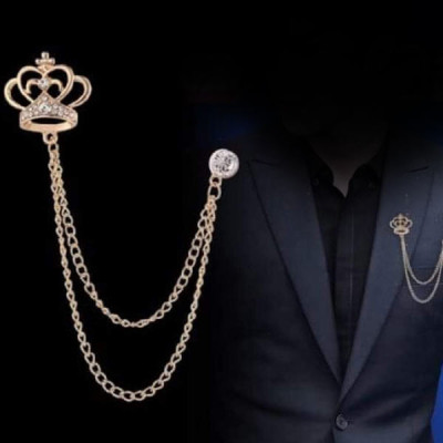 Men's Suit Brooch Crown Chain