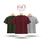 Kids Premium Blank T-Shirt Combo - Olive, Red Wine, Silver