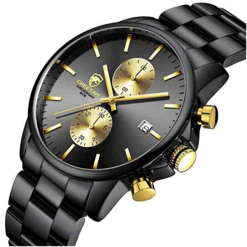 CHEETAH CH1604 ARISTO S5 - Black Steel Band Gold-Tone Face Chronograph Watch