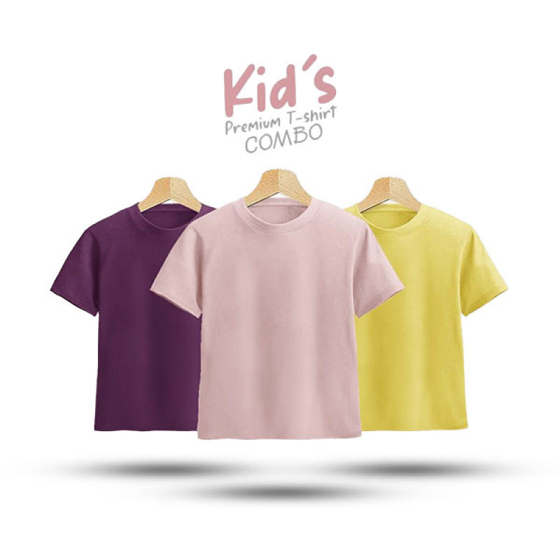 Kids Premium Blank T-Shirt Combo - Purple, Light Pink, Yellow