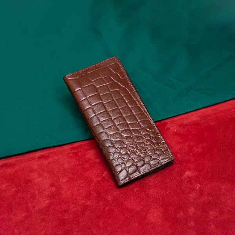 Croco Dice Wallet - Long Chocolate