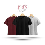 Kids Premium Blank T-Shirt Combo - Red Wine, Black, Gray Melange