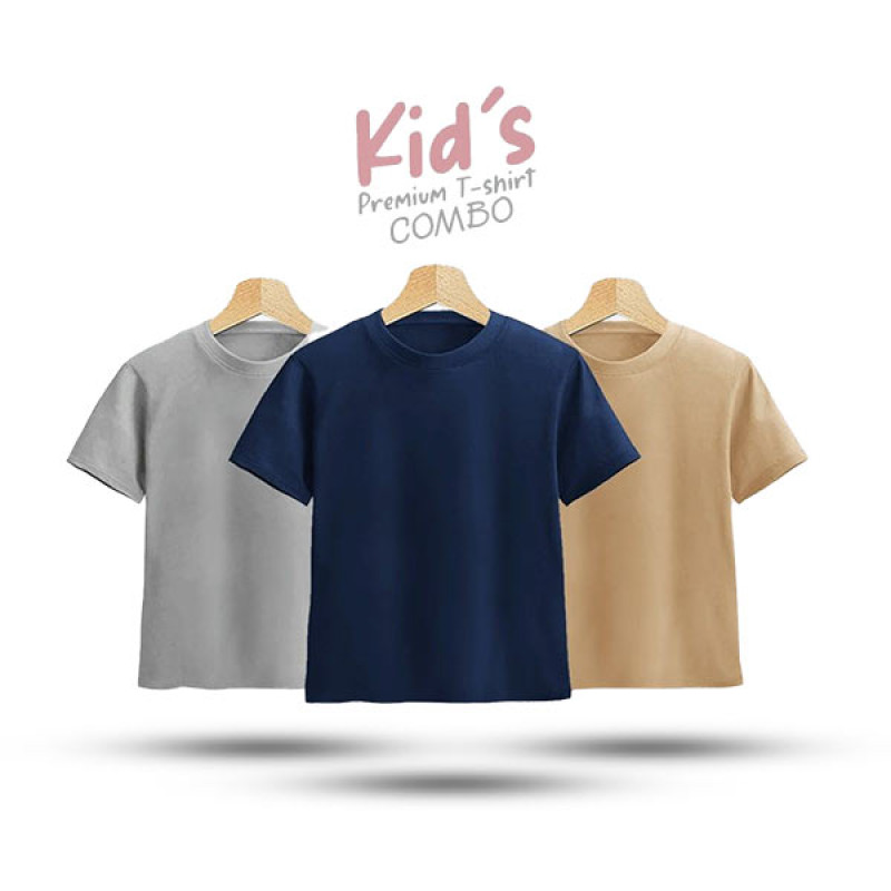 Kids Premium Blank T-Shirt Combo - Silver, Navy, Tan