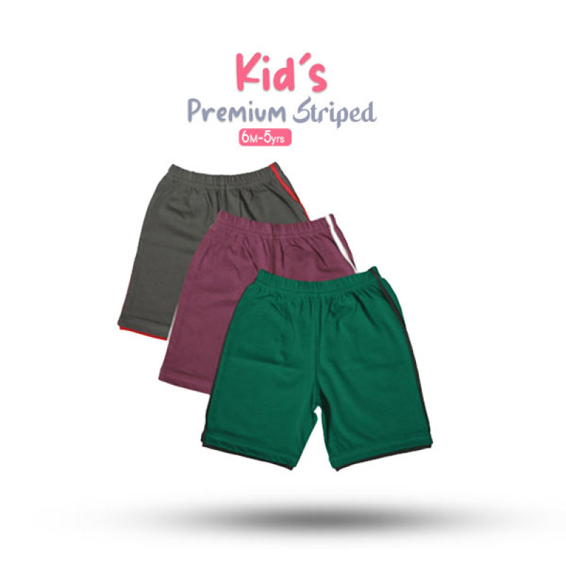 Kids Striped Half Pant Combo - Charcoal, Purple, Green