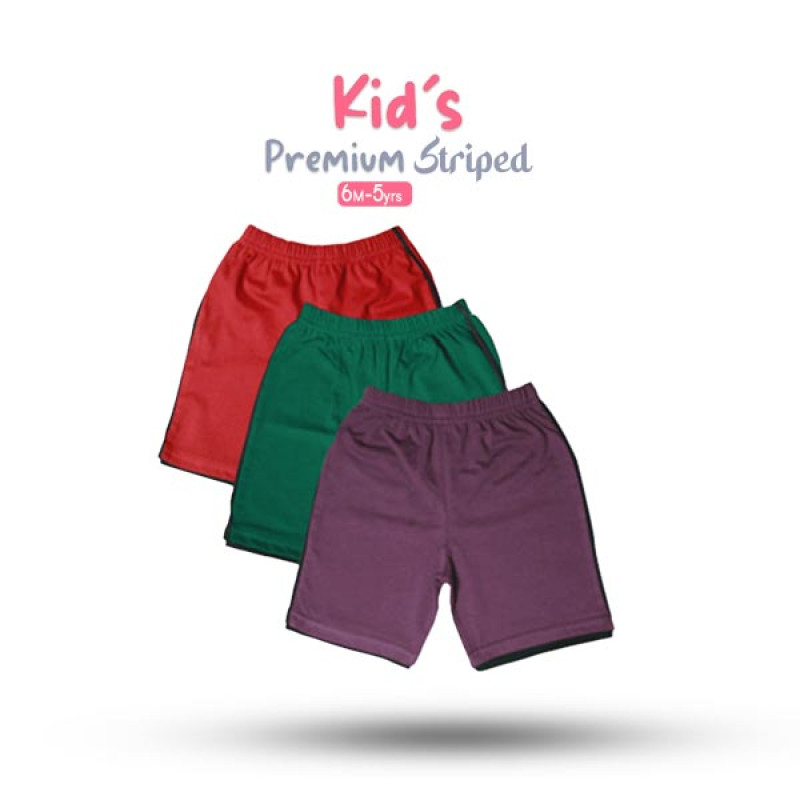 Kids Striped Half Pant Combo - Red, Green Purple