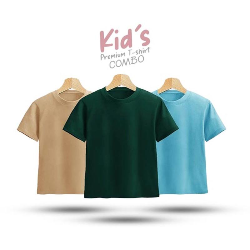 Kids Premium Blank T-Shirt Combo - Tan, Green, Sky Blue