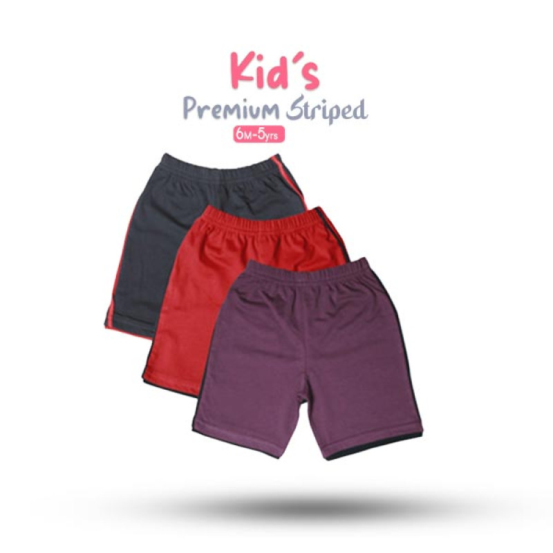 Kids Striped Half Pant Combo [Navy, Red, Purple]