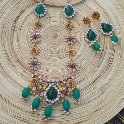 Gold Plated with Green Color Stone