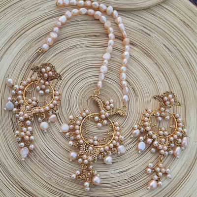 Gold Plated Real Pearl Locket Set