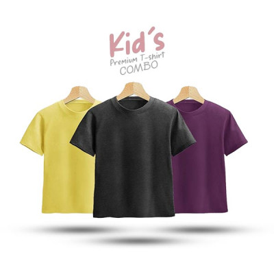 Kids Premium Blank T-Shirt Combo - Yellow, Anthra Melange, Purple