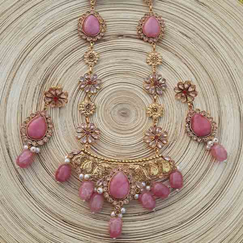 Gold Plated Shafi Chain Pink Color