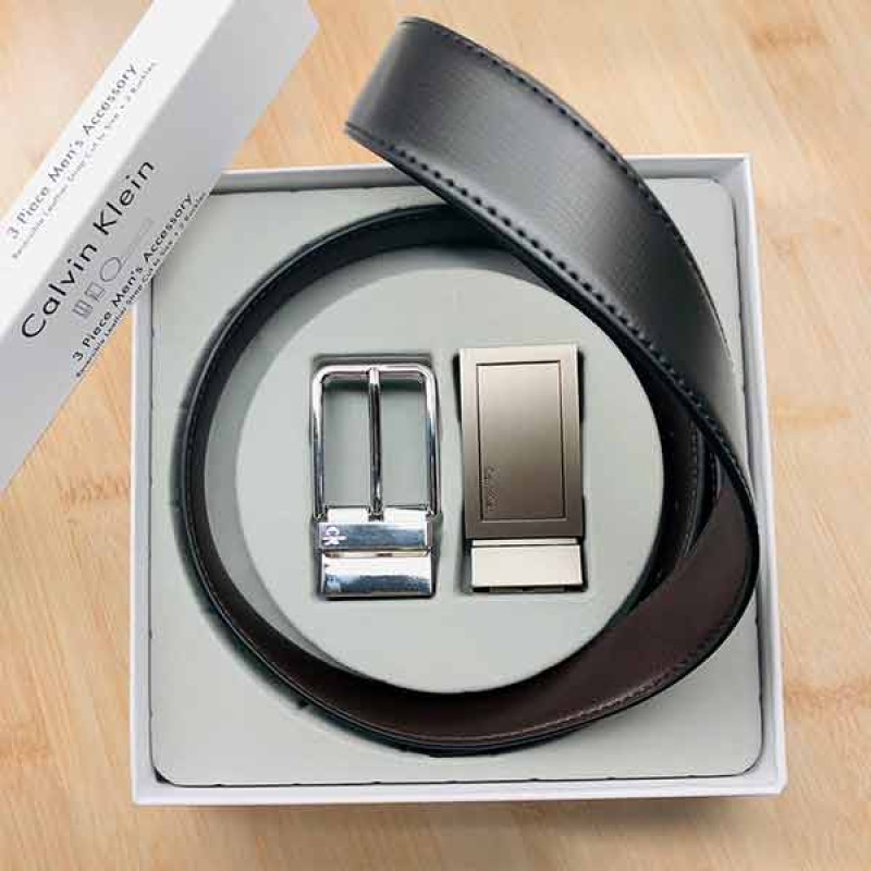 Calvin Klein Formal Two Buckle Belt Set