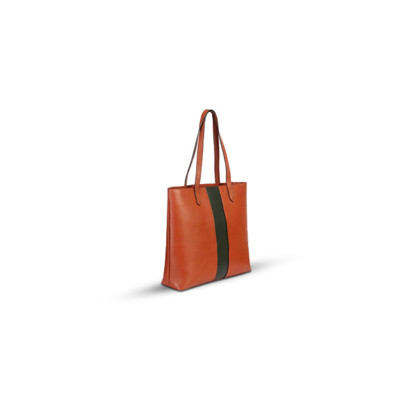 Green Stripe Leather Tote Bag