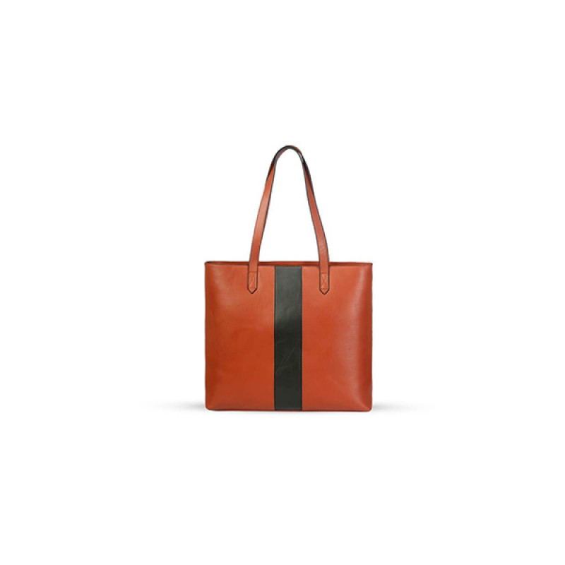 Green Stripe Leather Tote Bag