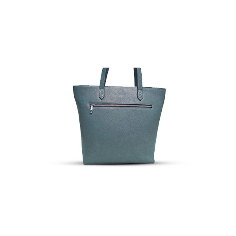 Sky Blue Leather Tote Bag