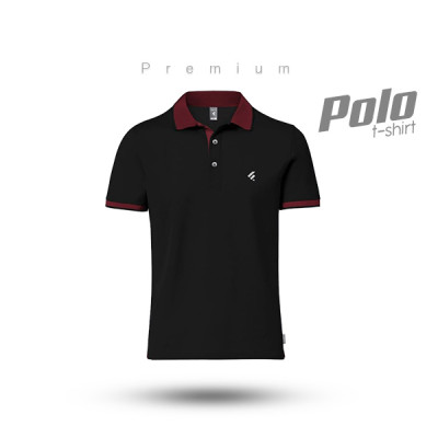 Single Jersey Knitted Cotton Polo - Black