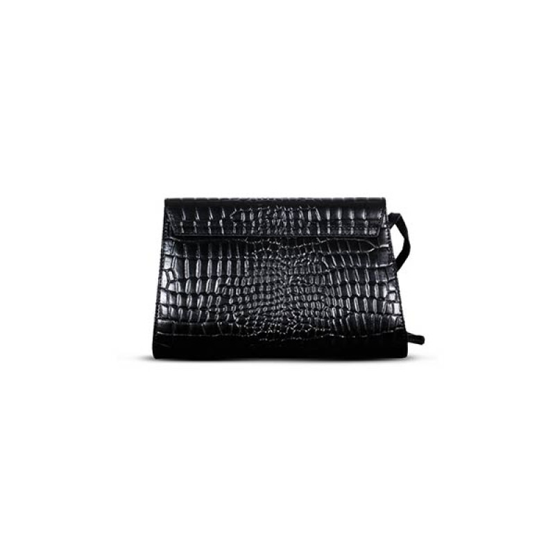 Slick Croco-Design Black Ladies Handbag