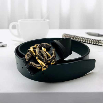 Casual Leather Belt With Snake Buckle