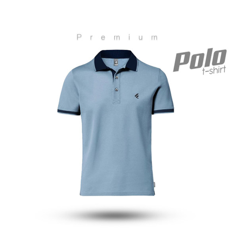 Single Jersey Knitted Cotton Polo - Sky blue