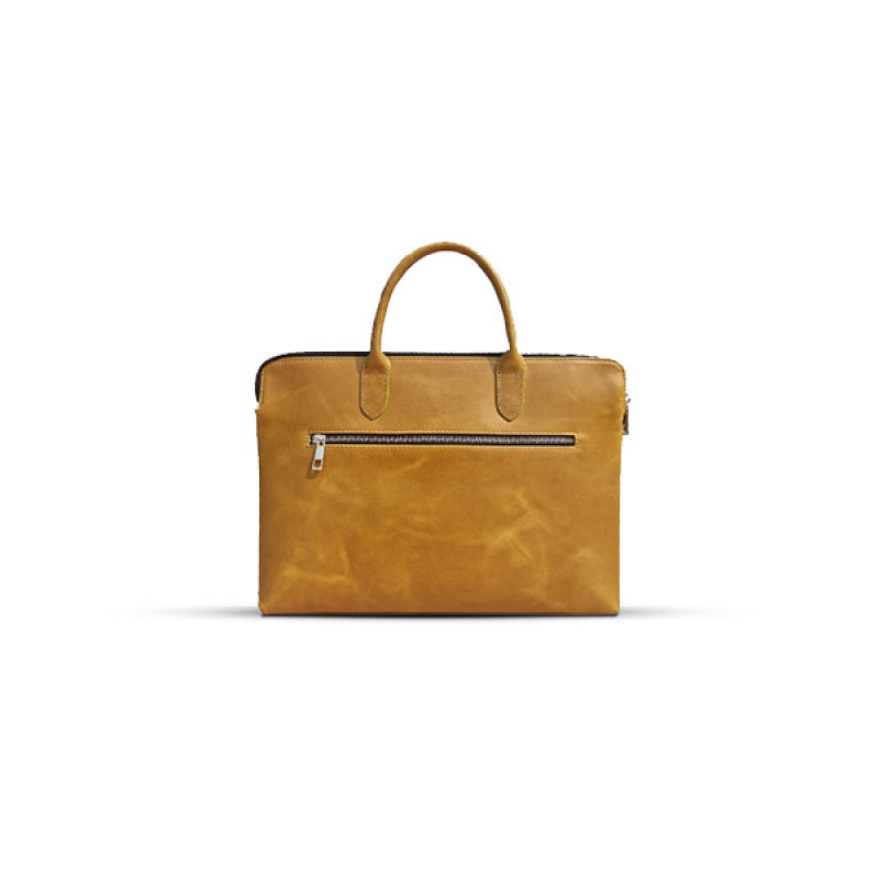 Pale Brown Slim Leather Laptop Bag