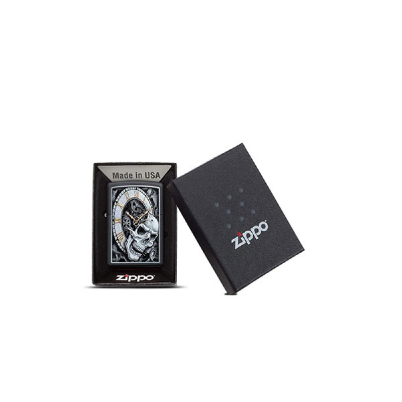 Skull Clock Design Zippo