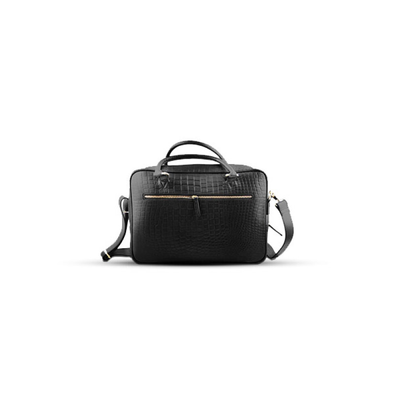 Croco Print Black Briefcase Official Leather Bag