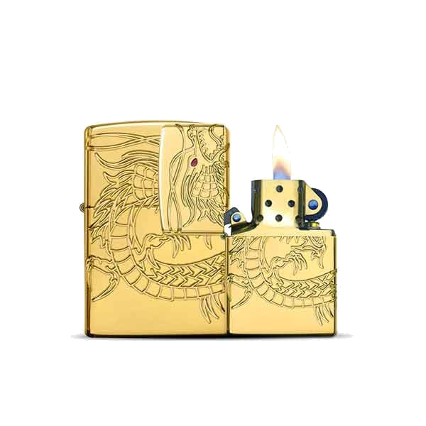 ASIAN DRAGON DESIGN ZIPPO lit after striking the flint wheel
